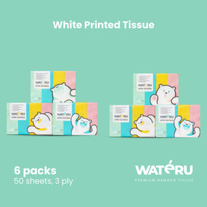 Wateru White Printed Tissue 50s (6 packs)