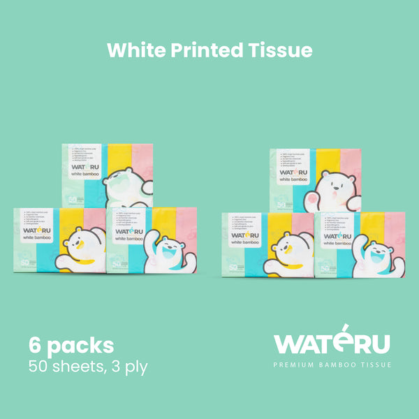 Wateru White Printed Tissue 50s (6 packs)