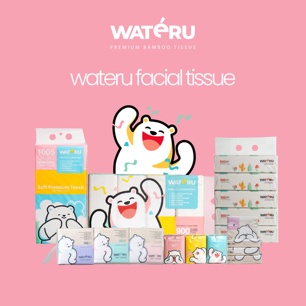 Wateru Facial Tissue 100s, 1 bundling pack, 5 x 100 sheets, 3 ply