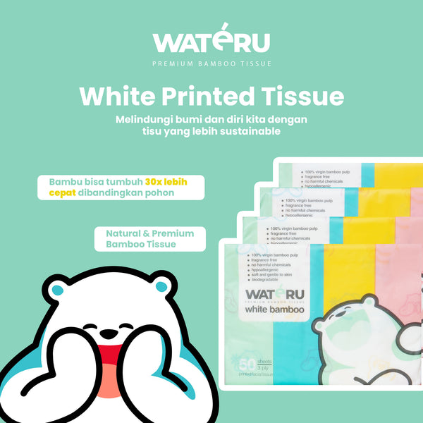 Wateru White Printed Tissue 50s (6 packs)