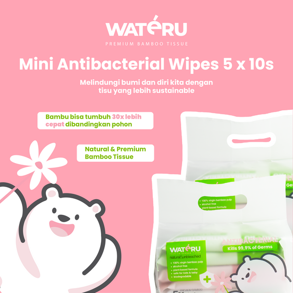 Wateru Mini Antibacterial Wipes 5x10s (2 packs)