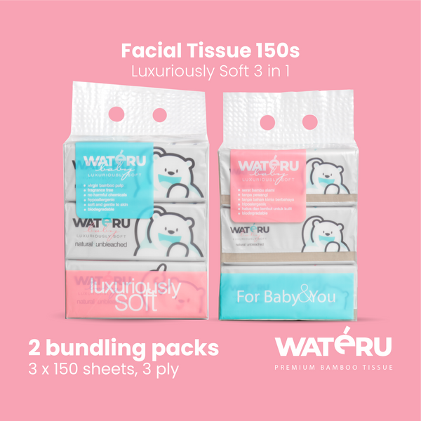 Wateru Facial Tissue Luxuriously Soft 150s (2 bundling packs)