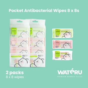 Wateru Pocket Antibacterial Wipes 8x8s (2 packs)