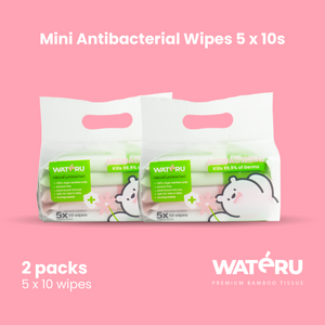 Wateru Mini Antibacterial Wipes 5x10s (2 packs)