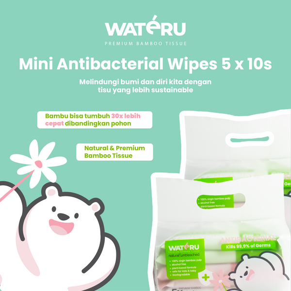 Wateru Mini Antibacterial Wipes 5x10s (24 packs)