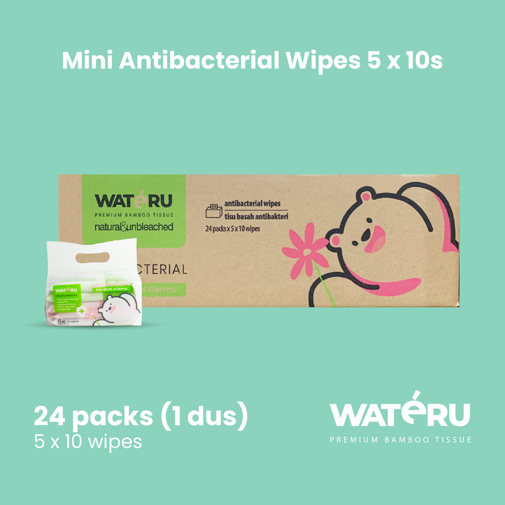 Wateru Mini Antibacterial Wipes 5x10s (24 packs)