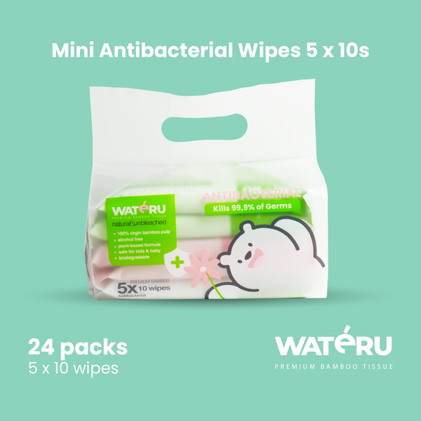 Wateru Mini Antibacterial Wipes 5x10s (24 packs)