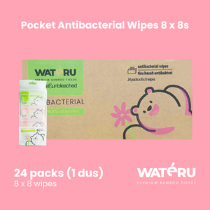 Wateru Pocket Antibacterial Wipes 8x8s (24 packs)