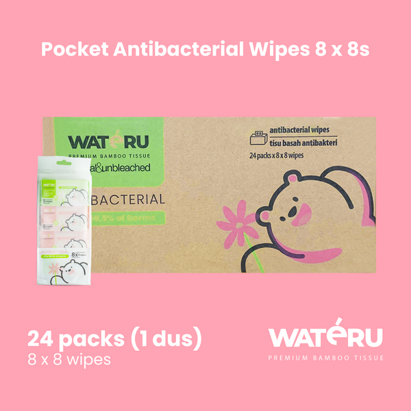 Wateru Pocket Antibacterial Wipes 8x8s (24 packs)