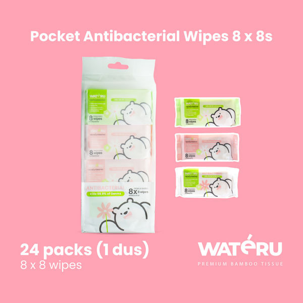 Wateru Pocket Antibacterial Wipes 8x8s (24 packs)