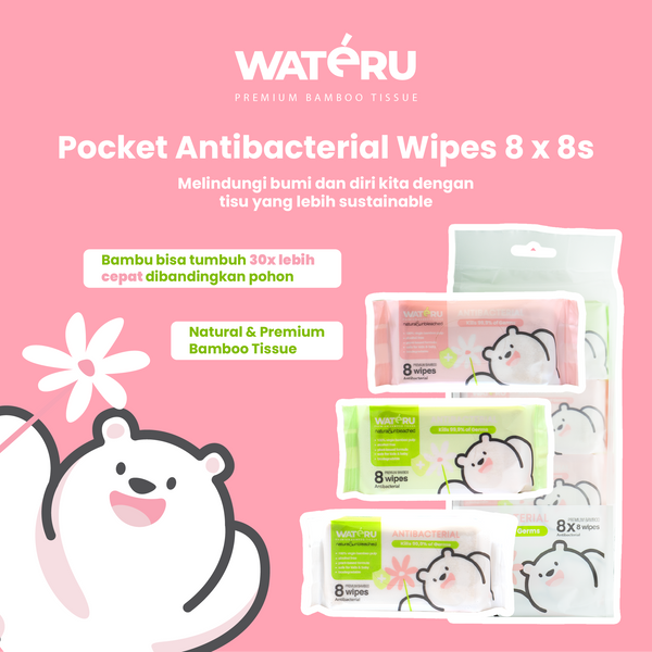 Wateru Pocket Antibacterial Wipes 8x8s (24 packs)