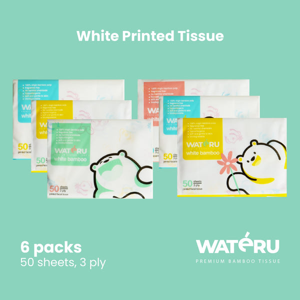 Wateru White Printed Tissue 50s (6 packs)